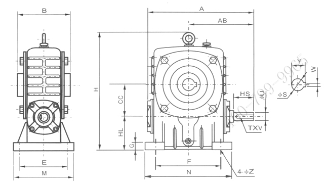 WPKA单级蜗轮蜗杆减速机外形